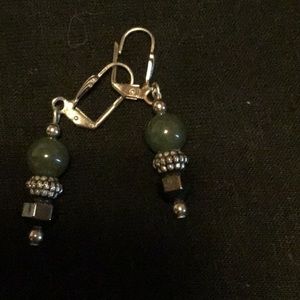 Green, Gray, silver pierced drop earrings